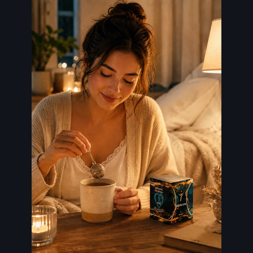 Vital Bridge EQUILIUM — evening calm routine with natural tea
