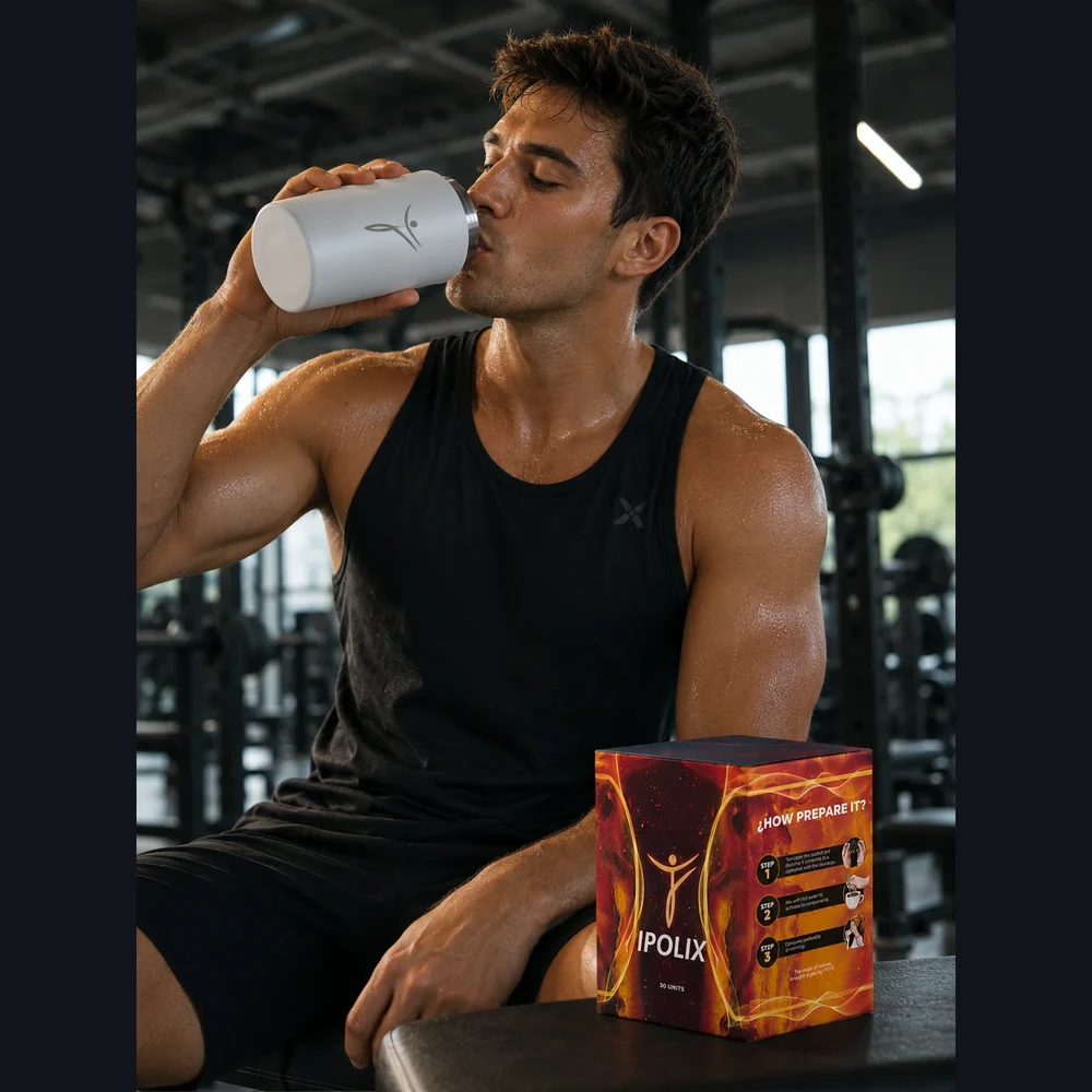Vital Bridge IPOLIX — active man preparing energy tea after workout